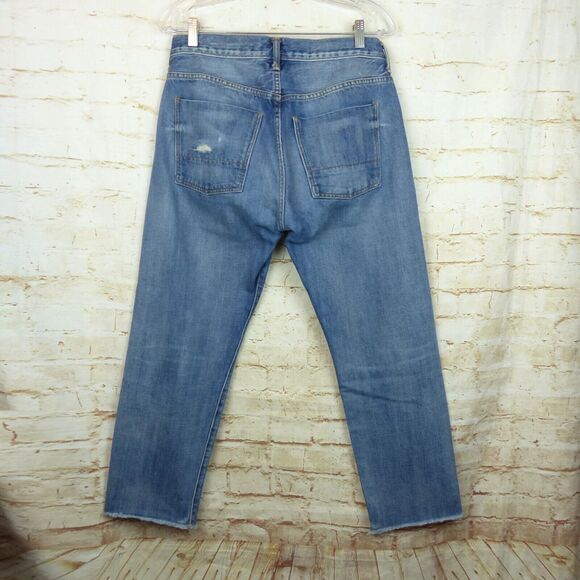 Vince Selvedge Jeans Womens 28 Blue Union Slouch Distressed Ankle Button Fly - Picture 11 of 16